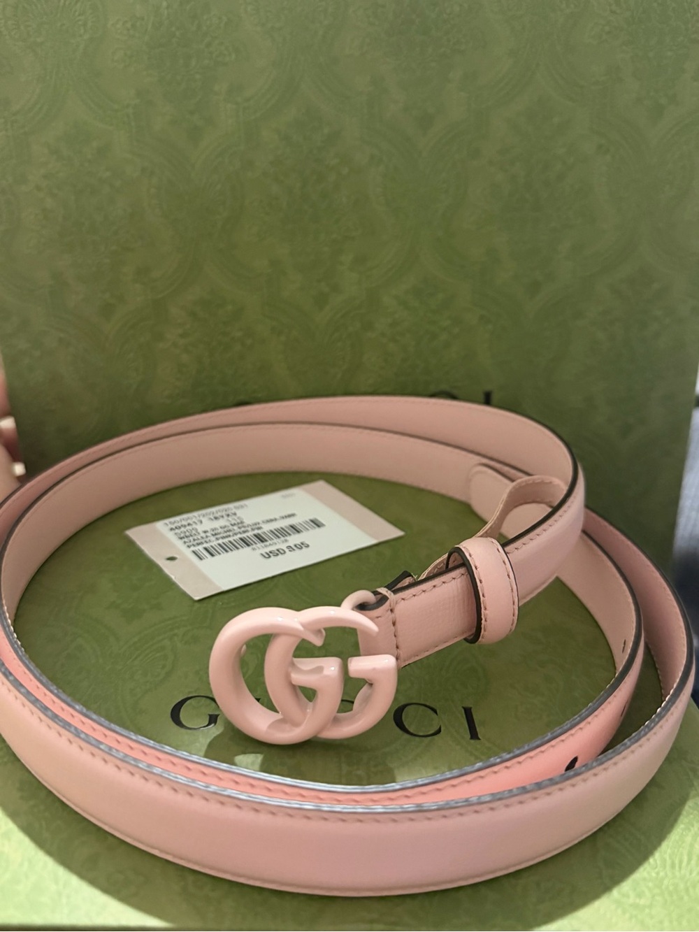 Gucci Pink Leather Double G Buckle Belt